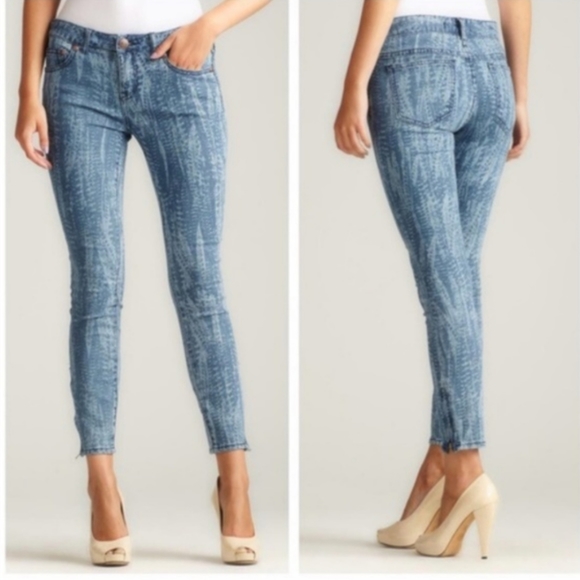 FREE PEOPLE 27 Ankle Zip Feathers Print Skinny Jean Size 27 - Picture 3 of 12